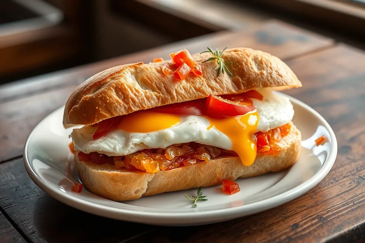 Pisto and Fried Egg Sandwich