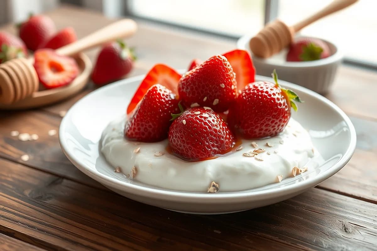 Yogur natural con fresas y miel