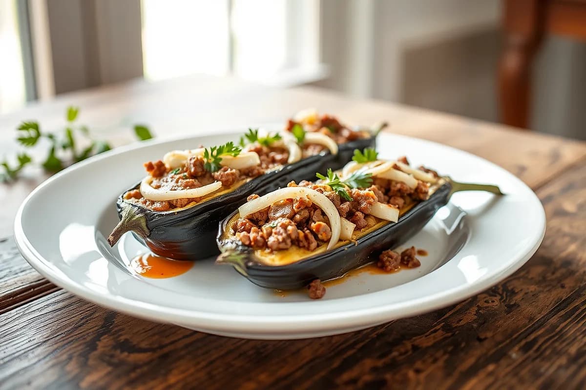 Baked Eggplant Stuffed with Meat