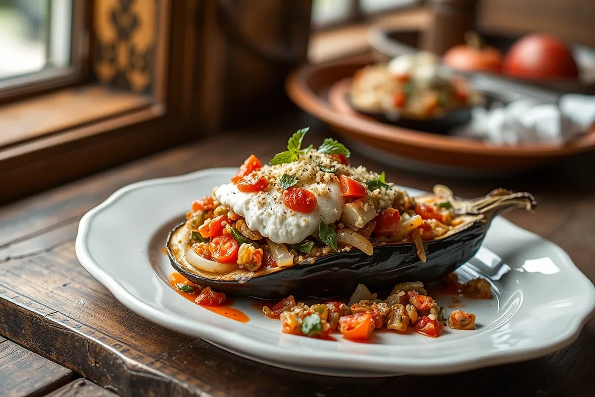 Eggplant Stuffed with Vegetables and Cheese