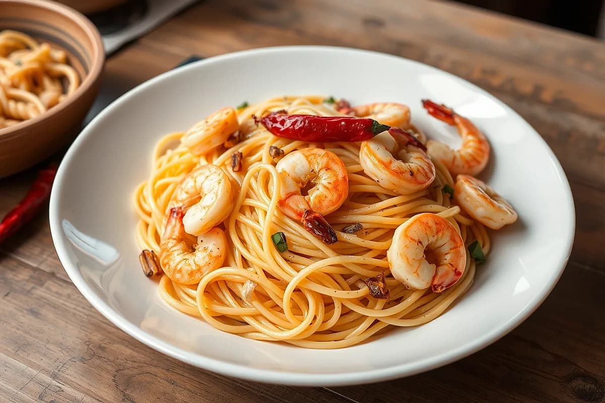Espaguetis con gambas al ajillo