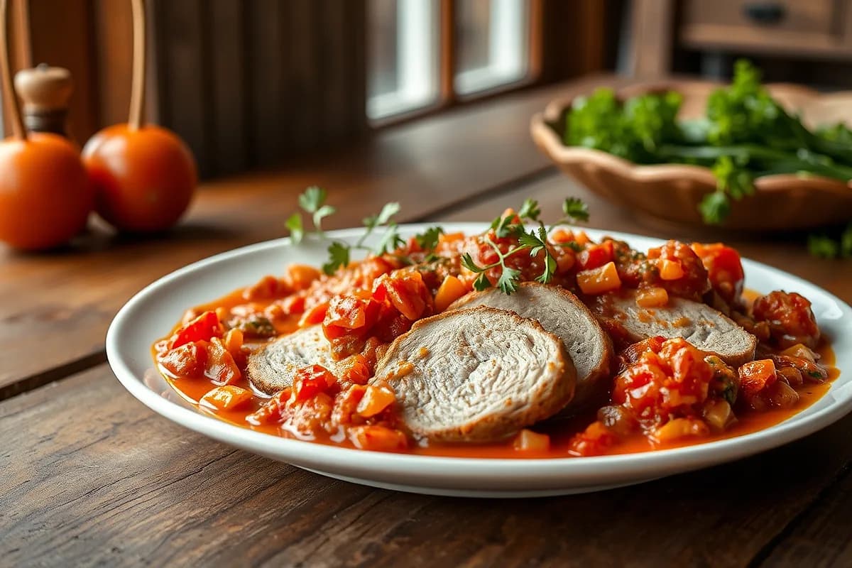 Lomo de cerdo con tomate