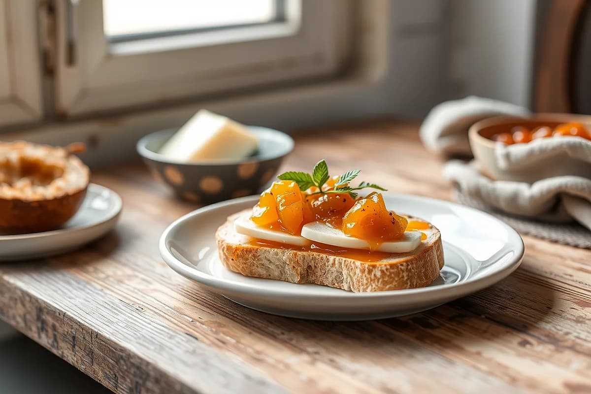 Toast with Fresh Cheese and Quince Paste